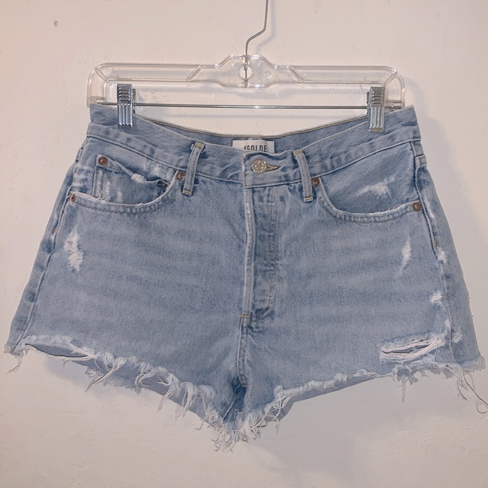 Agolde LA Parker Distressed Light Blue Jean Shorts #A026-311- Size 27